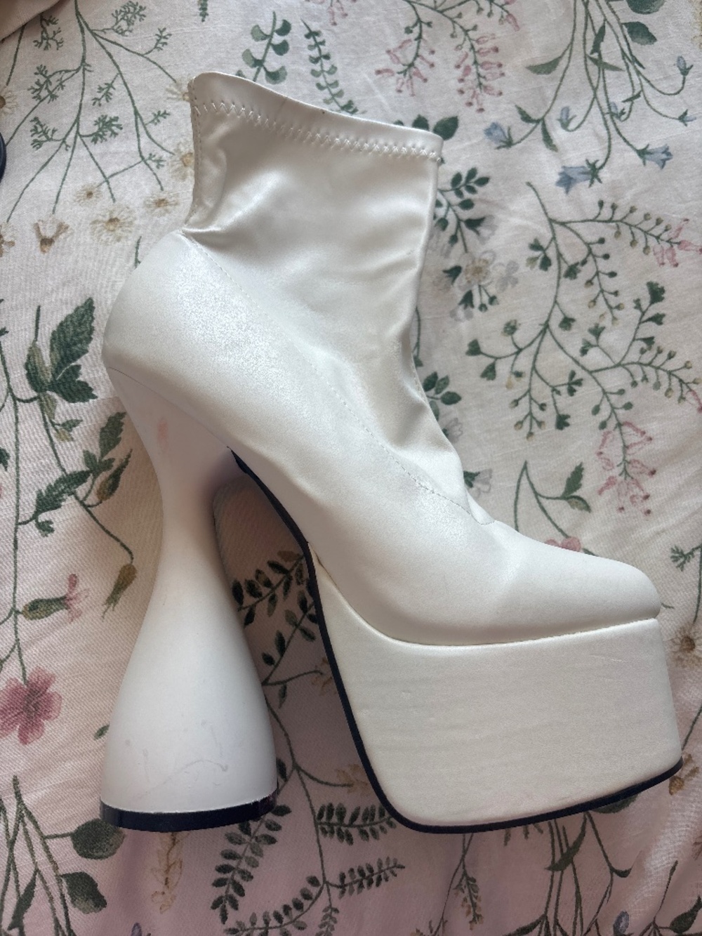 White funky heel boots